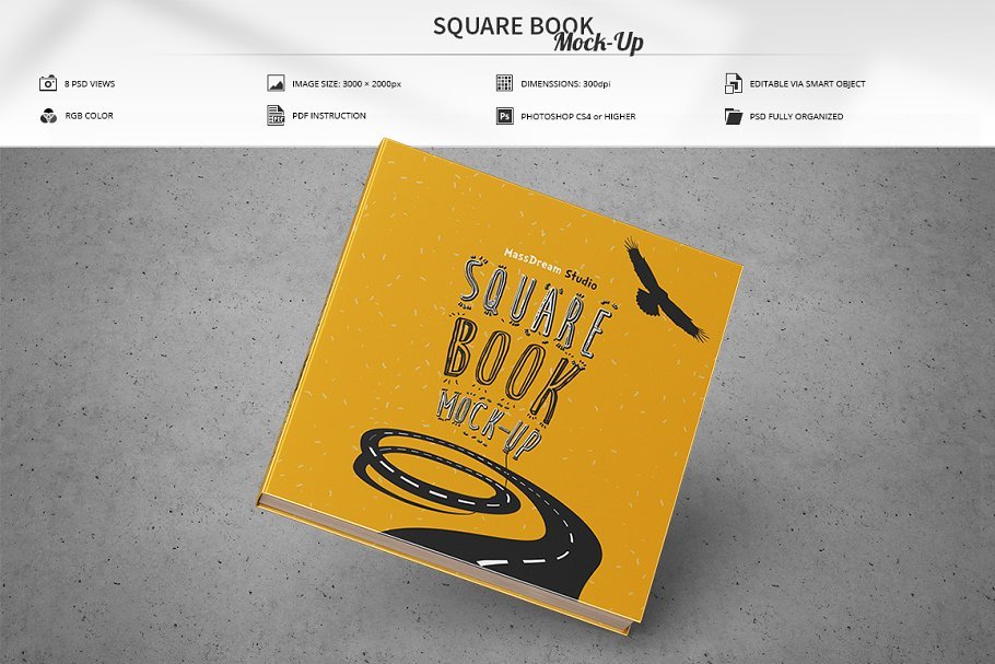 Realistic Square Book Design PSD Template