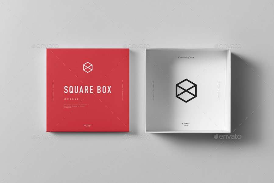 Red Square Shoe Box Mockup PSD