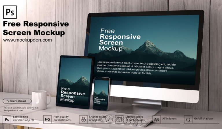 Free Responsive Screen Mockup PSD Template