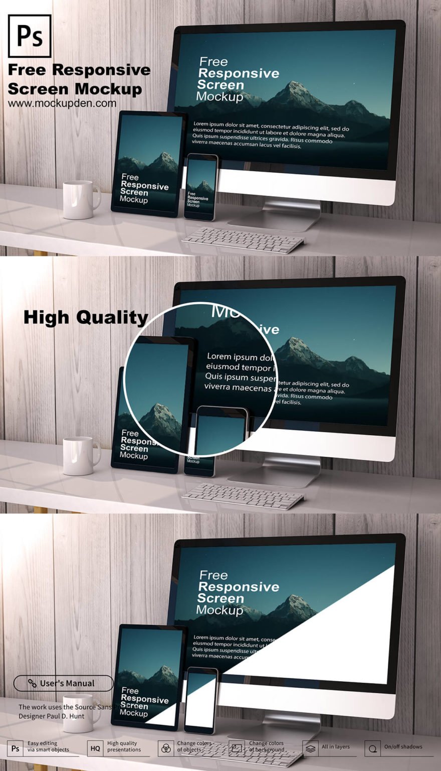 Download Free Responsive Screen Mockup PSD Template - Mockup Den