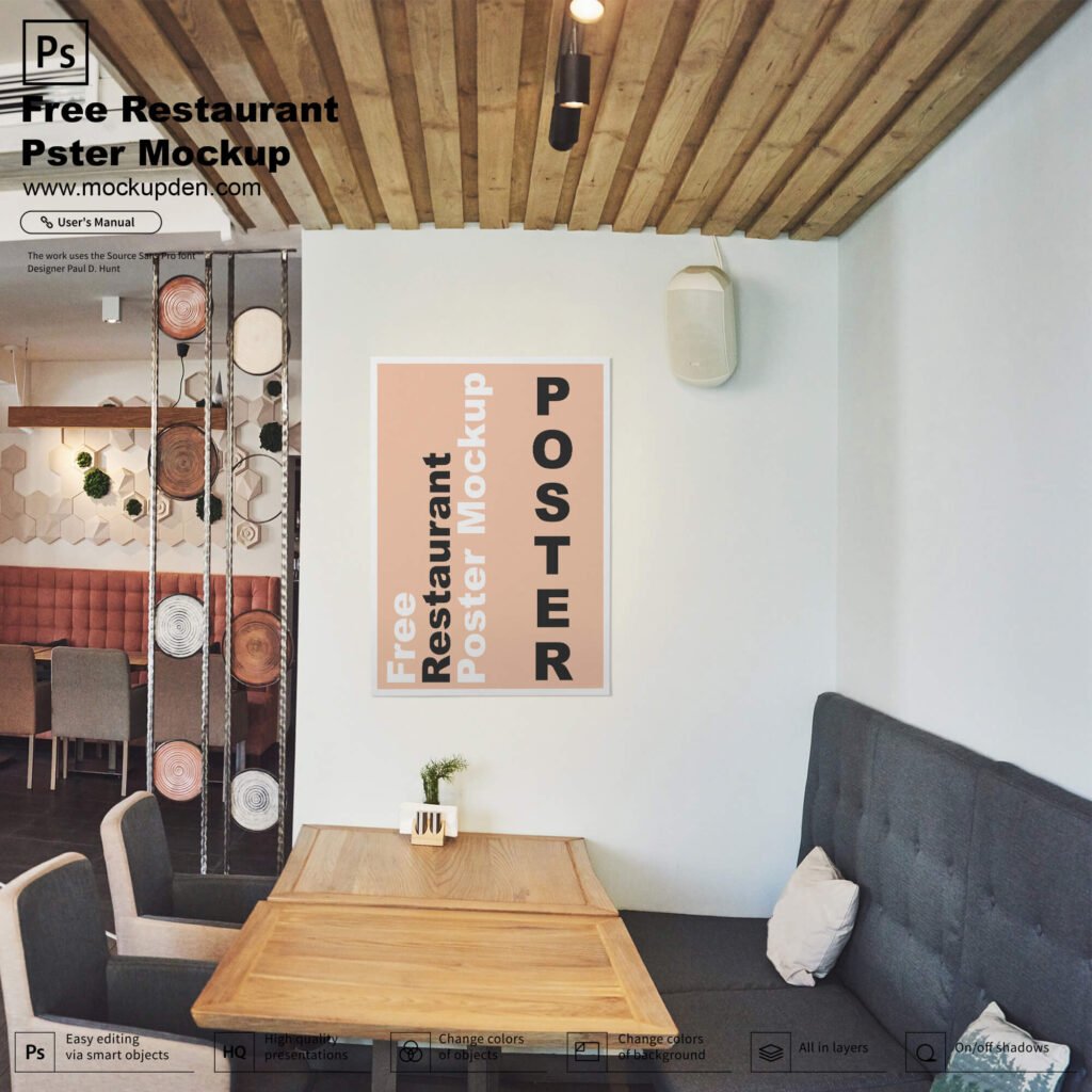 Download Free Restaurant Poster Mockup PSD Template - Mockup Den