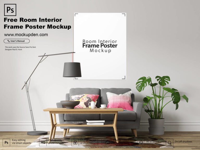 Free Room Interior Frame Poster Mockup PSD Template