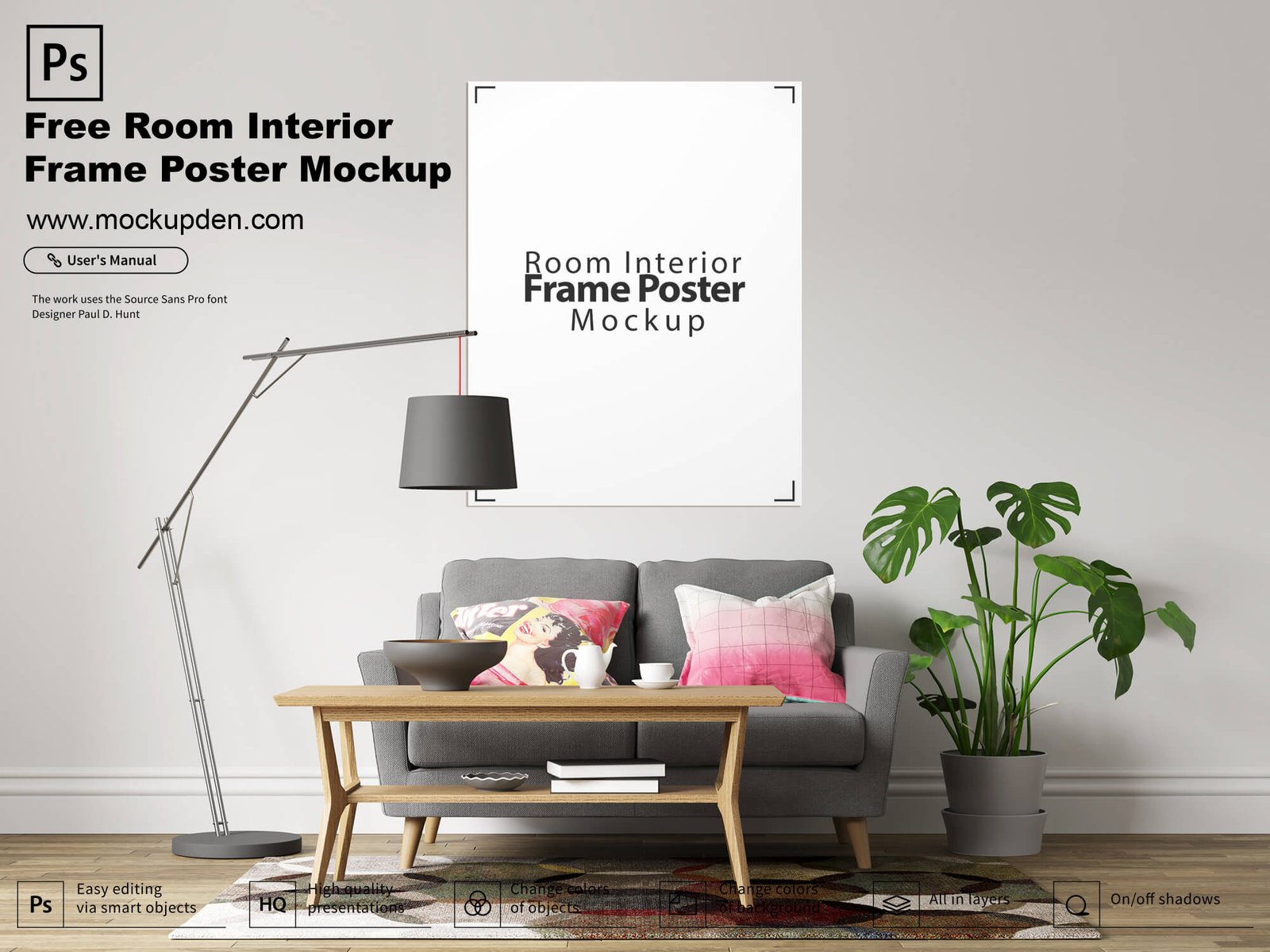 Download Free Room Interior Frame Poster Mockup PSD Template - Mockup