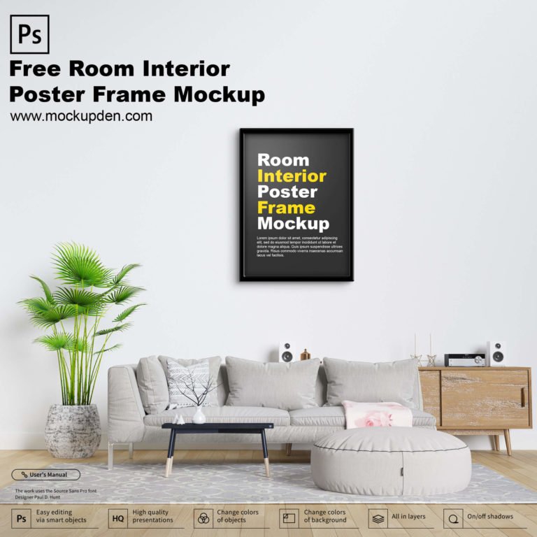 Free Room Interior Poster Frame Mockup PSD Template