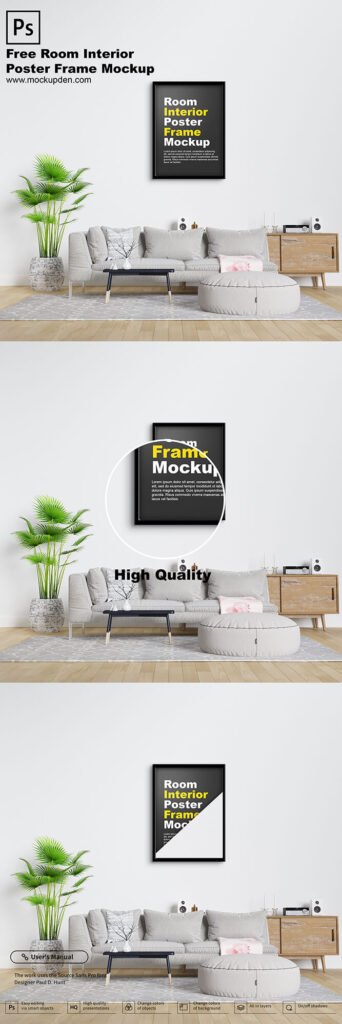 Free Room Interior Poster Frame Mockup PSD Template