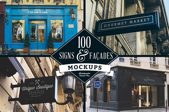 Set Of 100 Signs And Facades Mockup