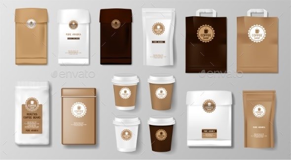 Set of Realistic Coffee Packaging Mockup