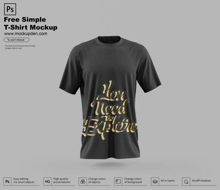 Free Black Round Neck T-shirt Mockup PSD Template