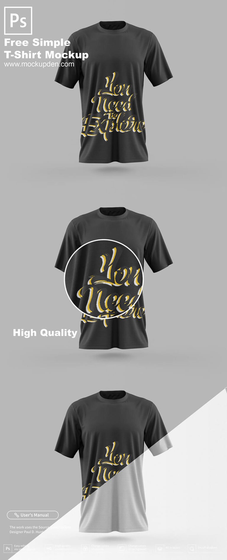 25+ Black T-Shirt Mockup Templates – Free PSD Download