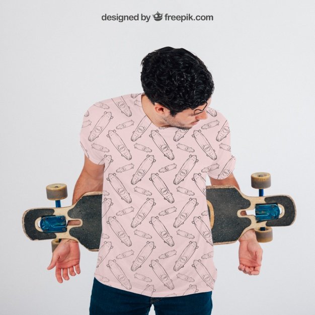 Skate Board Printed T-shirt Mockup. 