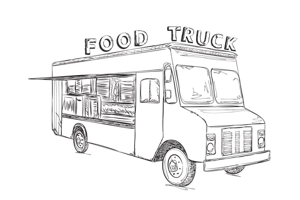 Sketch Of A Food Truck PSD File.