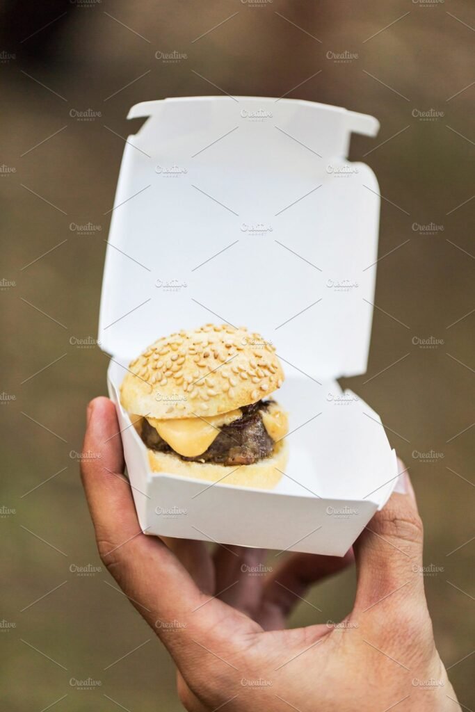 Small Burger In A Box Mockup.