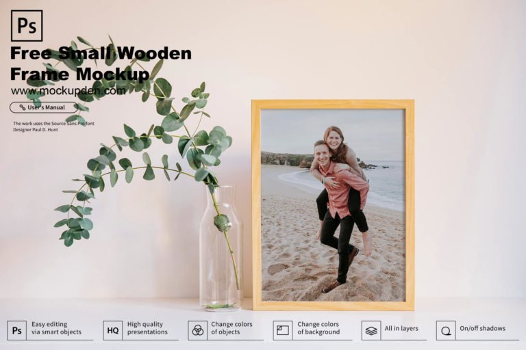 Free Small Wooden Photo Frame Mockup PSD Template
