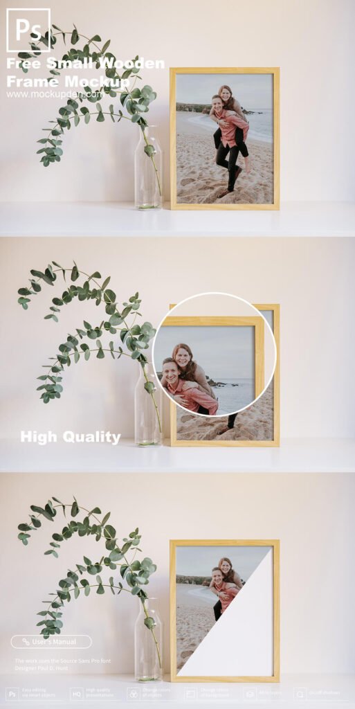 Free Small Wooden Photo Frame Mockup PSD Template