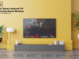 Free Android Smart TV In Living Room Mockup PSD Template