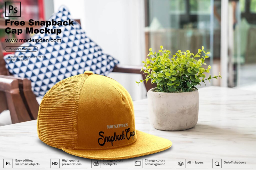 Download Free Snap Back Cap Mockup PSD Template - Mockup Den