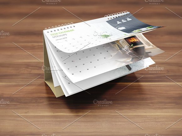 Spiral Binded Desk Calendar PSD Mockup