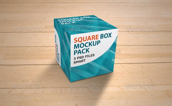 Square Box Mockup With Wooden Background