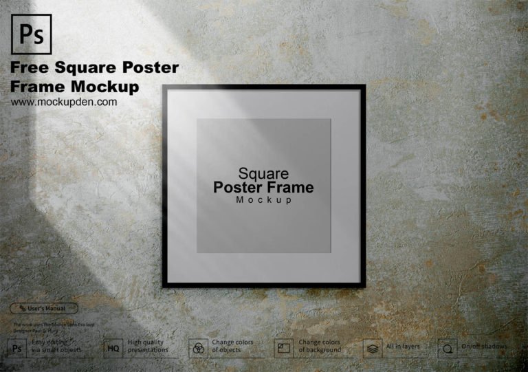 Free Square Poster Frame Mockup PSD Template