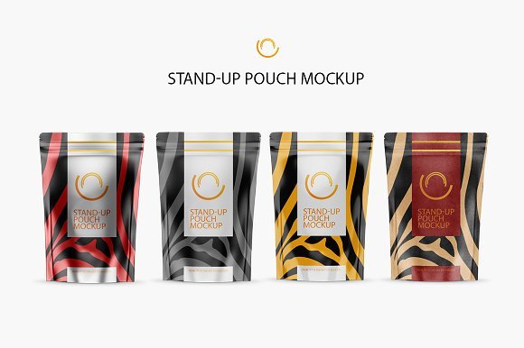 Stand Up Multicolored Food Bag Mockup