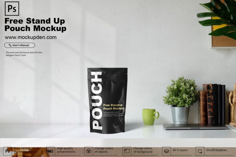 Free Stand Up Pouch Packaging Mockup PSD Template