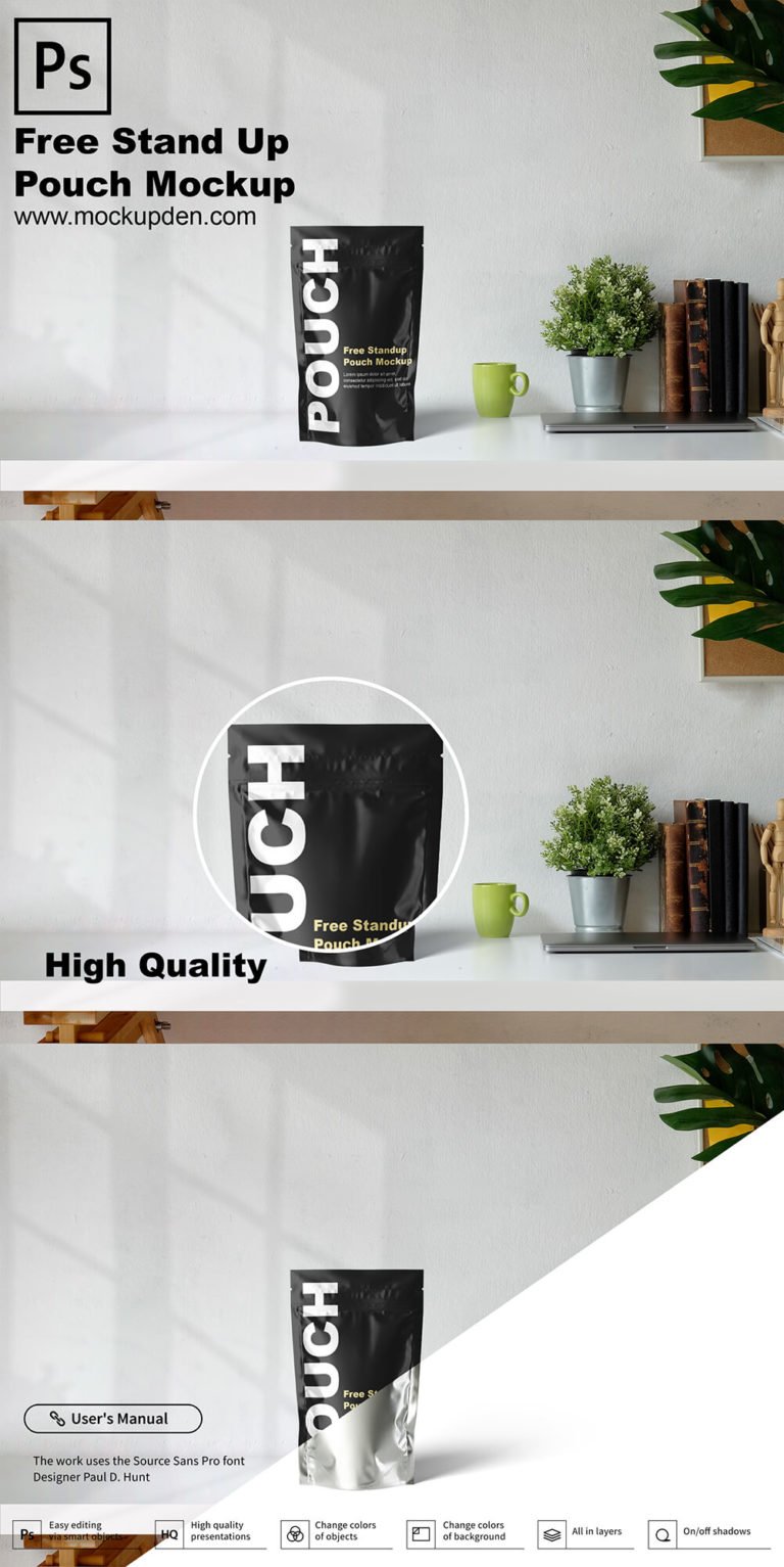 Download Free Stand Up Pouch Packaging Mockup PSD Template - Mockup Den