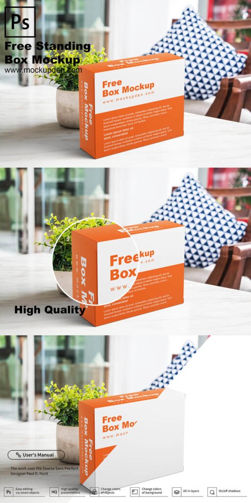 Free Standing Box Mockup PSD Template