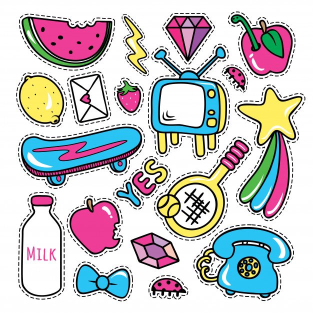 Stickers collections in pop art style Vector File Illustration