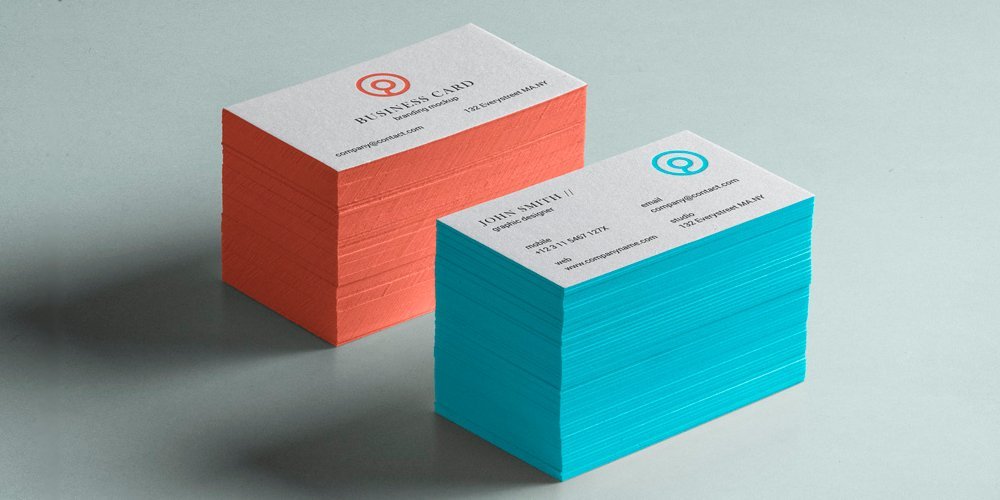 The Orange and Blue side coloured Free Business Card Mockups: