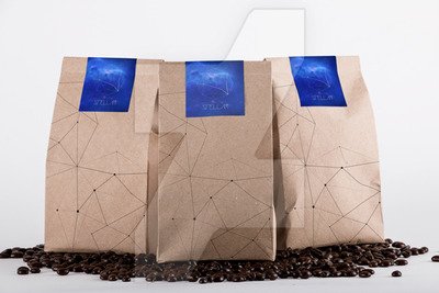 Three Coffee Packing Paper Bag Mockup