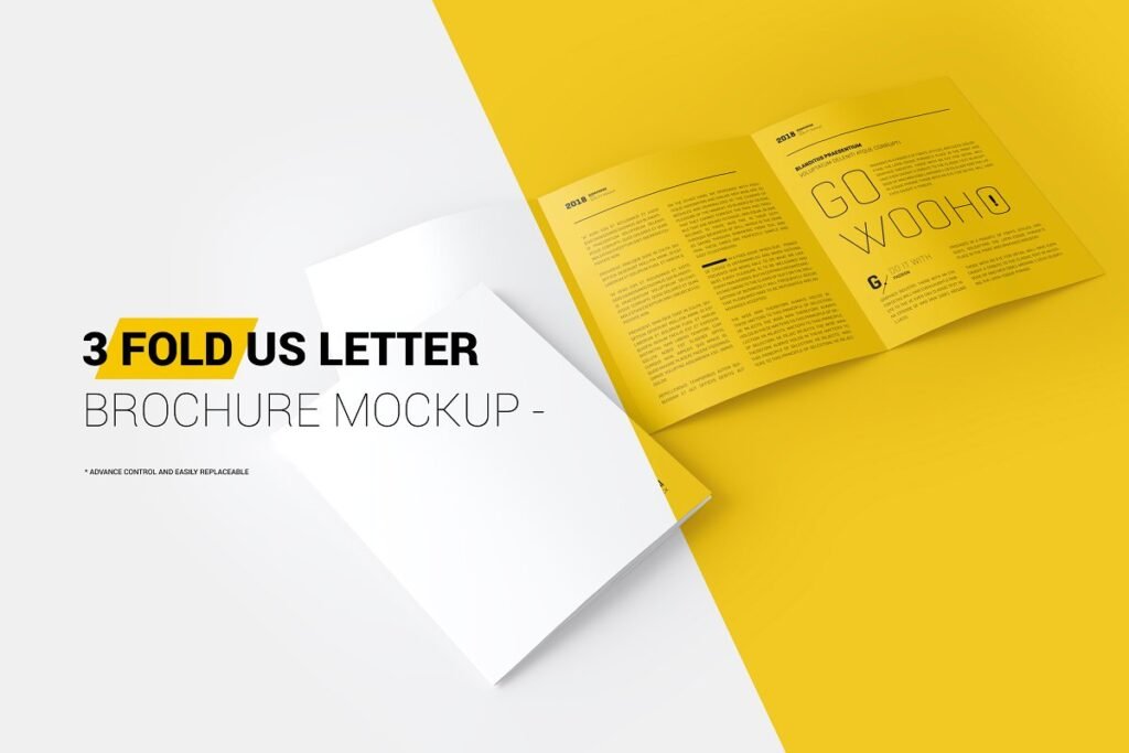 Three Fold Yellow Brochure Mockup