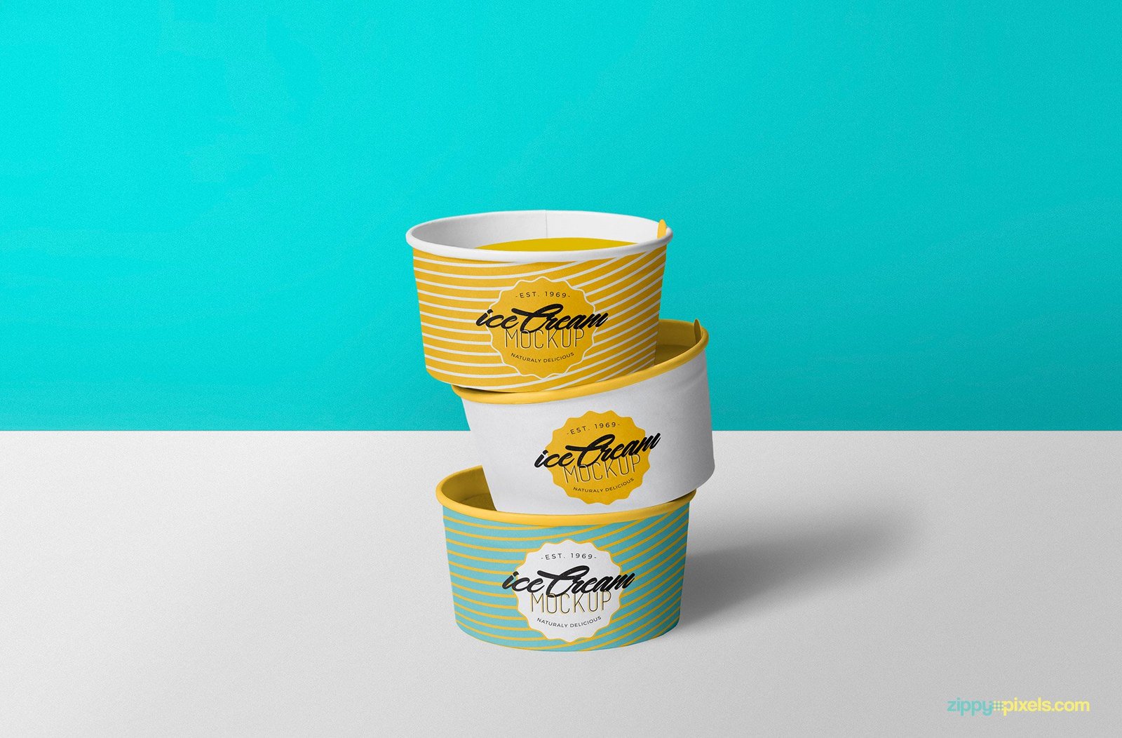 Three Light Colored Cups Of Ice Cream Mockup