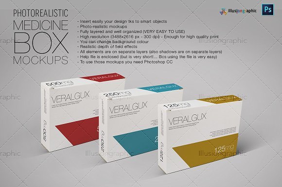 Three Photorealistic Medicine Box Mockup