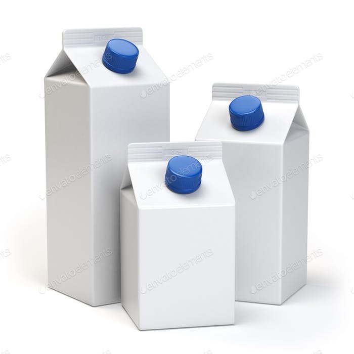 Three White Color Clean Milk Box With Blue Lid