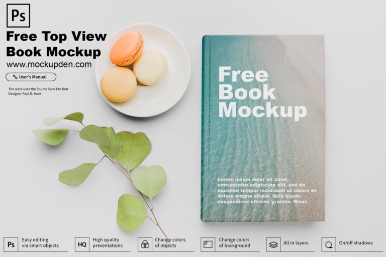 Free Top view Hard Cover Book Mockup PSD Template