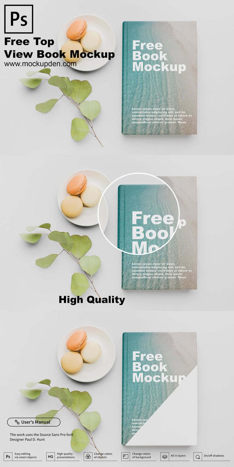 Free Top view Hard Cover Book Mockup PSD Template
