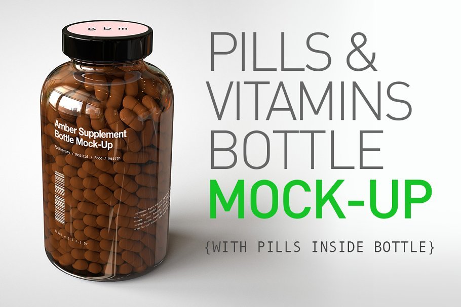 Transparent Bottle Filled With Vitamins Pills PSD File