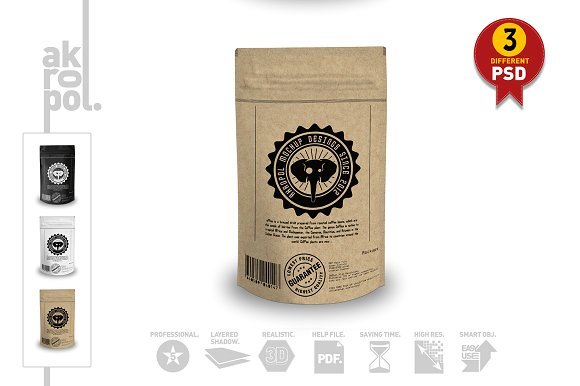 Tri-Color Coffee Packing Paper Bag Mockup