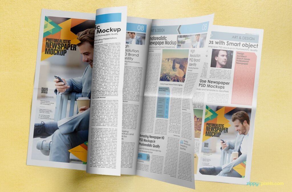 Turning of the pages of the Newspaper PSD Mockup