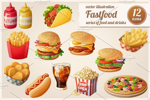 Vector Illustration of Fast Food PSD Mockup