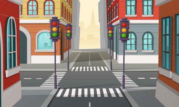 Vector Of Traffic Light In The City Road Mockup