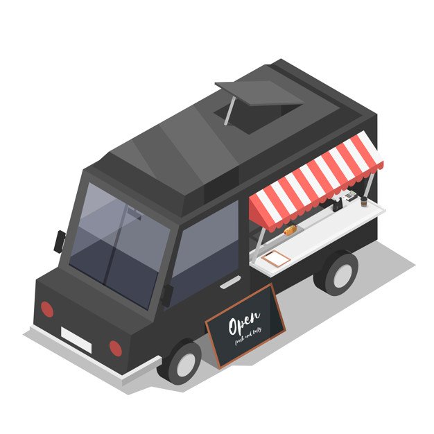 Vector Presentation of A Black Colored Food truck.