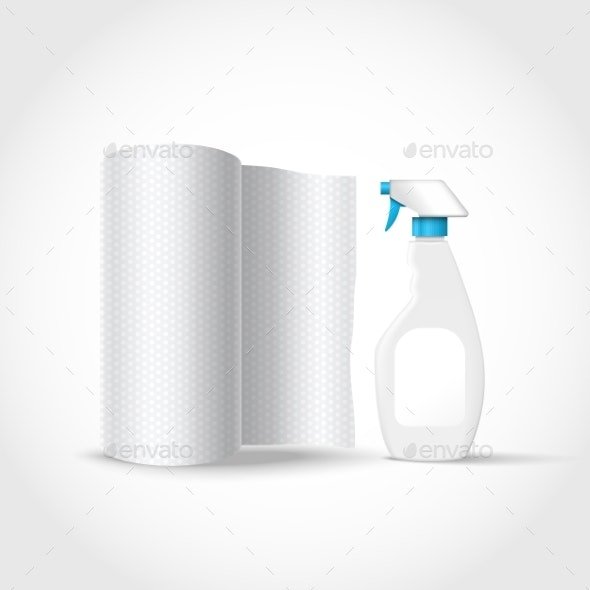 Vector Realistic Spray Bootle and Paper Towel