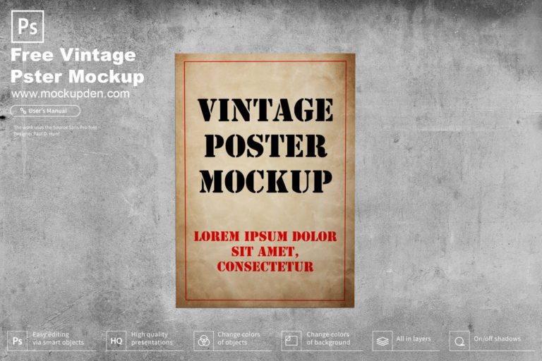 Free Vintage Poster Mockup PSD Template