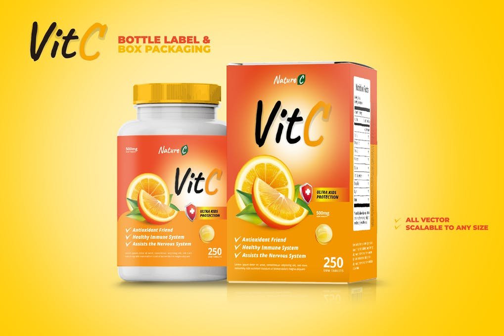 Vitamin Packaging Set Bottle and Label