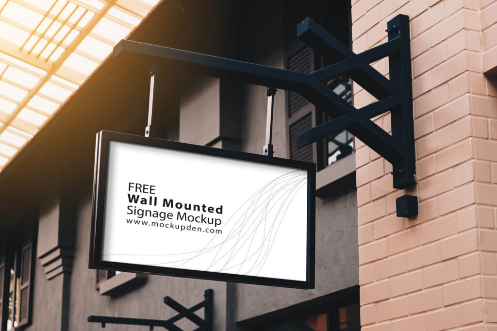 Free Wall Mounted Signage Mockup PSD Template - Mockup Den