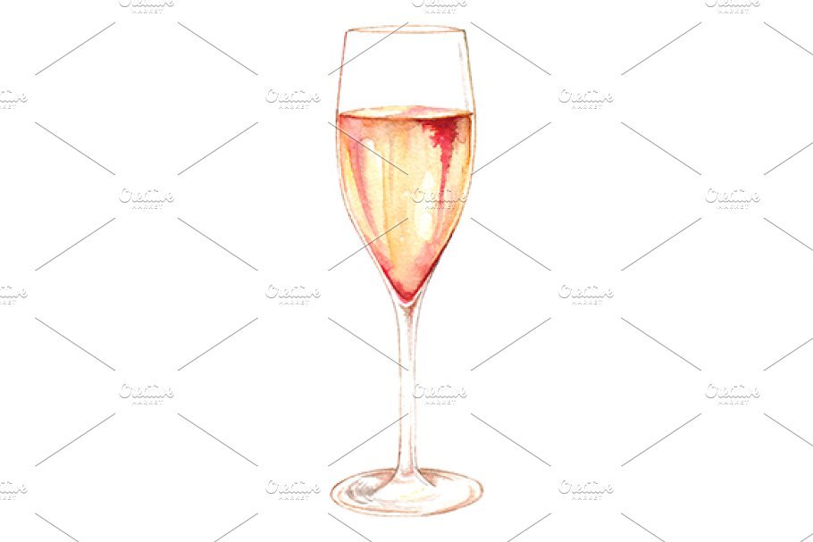 Watercolor Print Wine Glass Illustration In Blank White Background