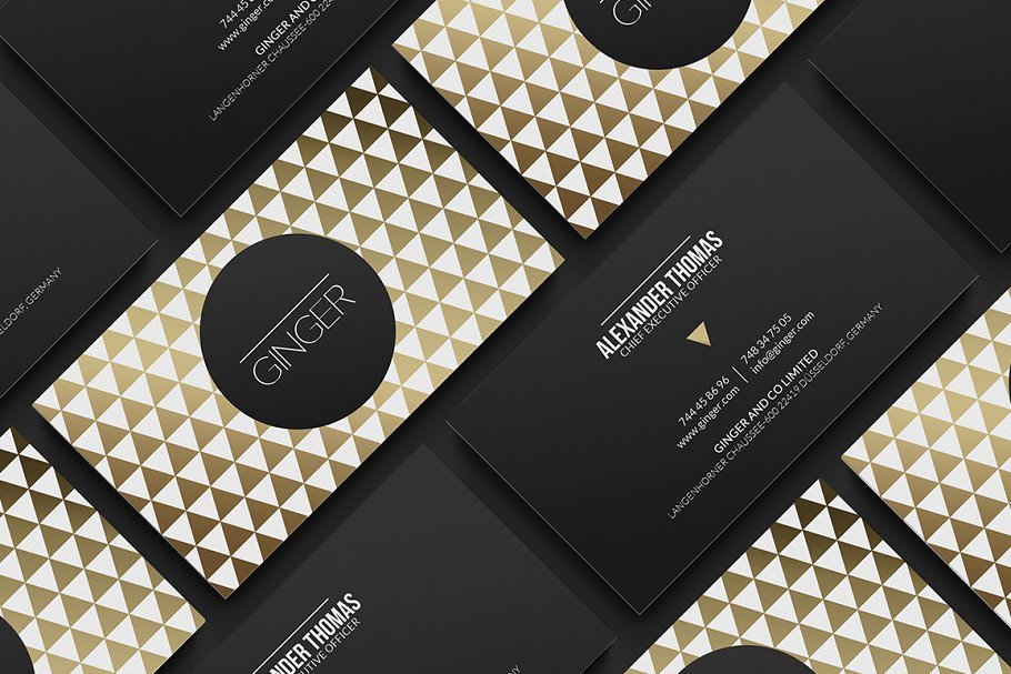 White And Golden Color Pattern Printed Business Card With Round Frame