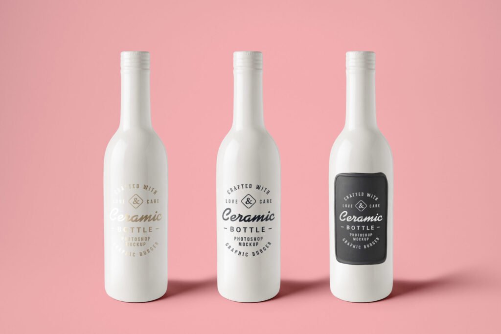 White Ceramic Bottle Label Design PSD