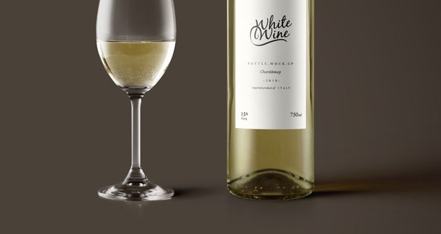 Wine Bottle With Glass Mockup